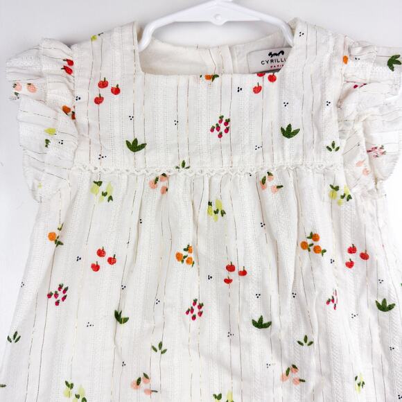 Cyrillus Paris Fruit Print Dress White Metallic Stripe Girls - 18-24 24 Months - Picture 2 of 9